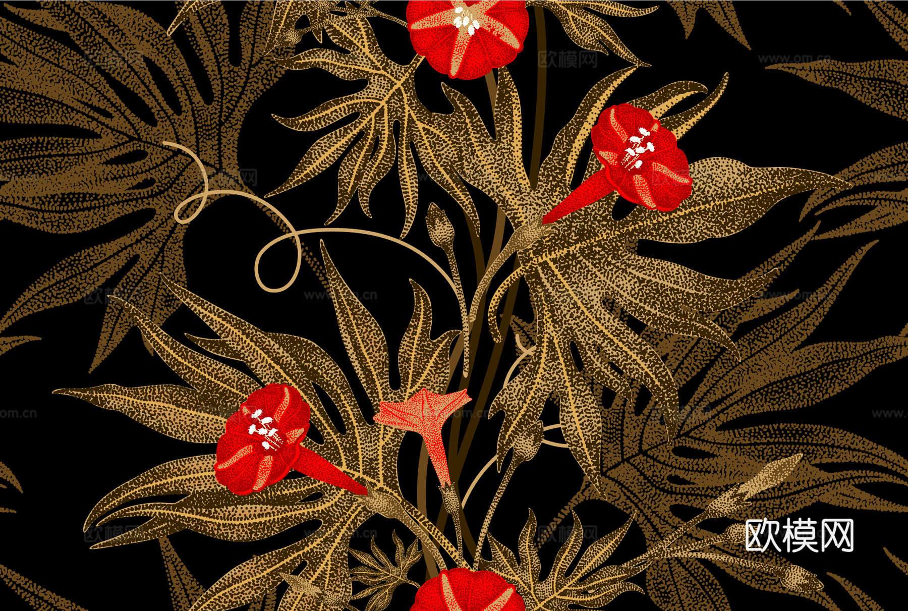 中式古典花纹 花卉 植物手绘壁纸