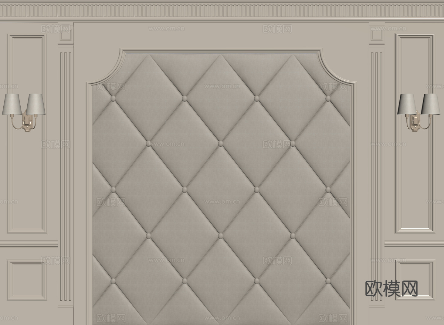 法式背景墙 床头背景墙 雕花线条su模型下载（渲染图2）