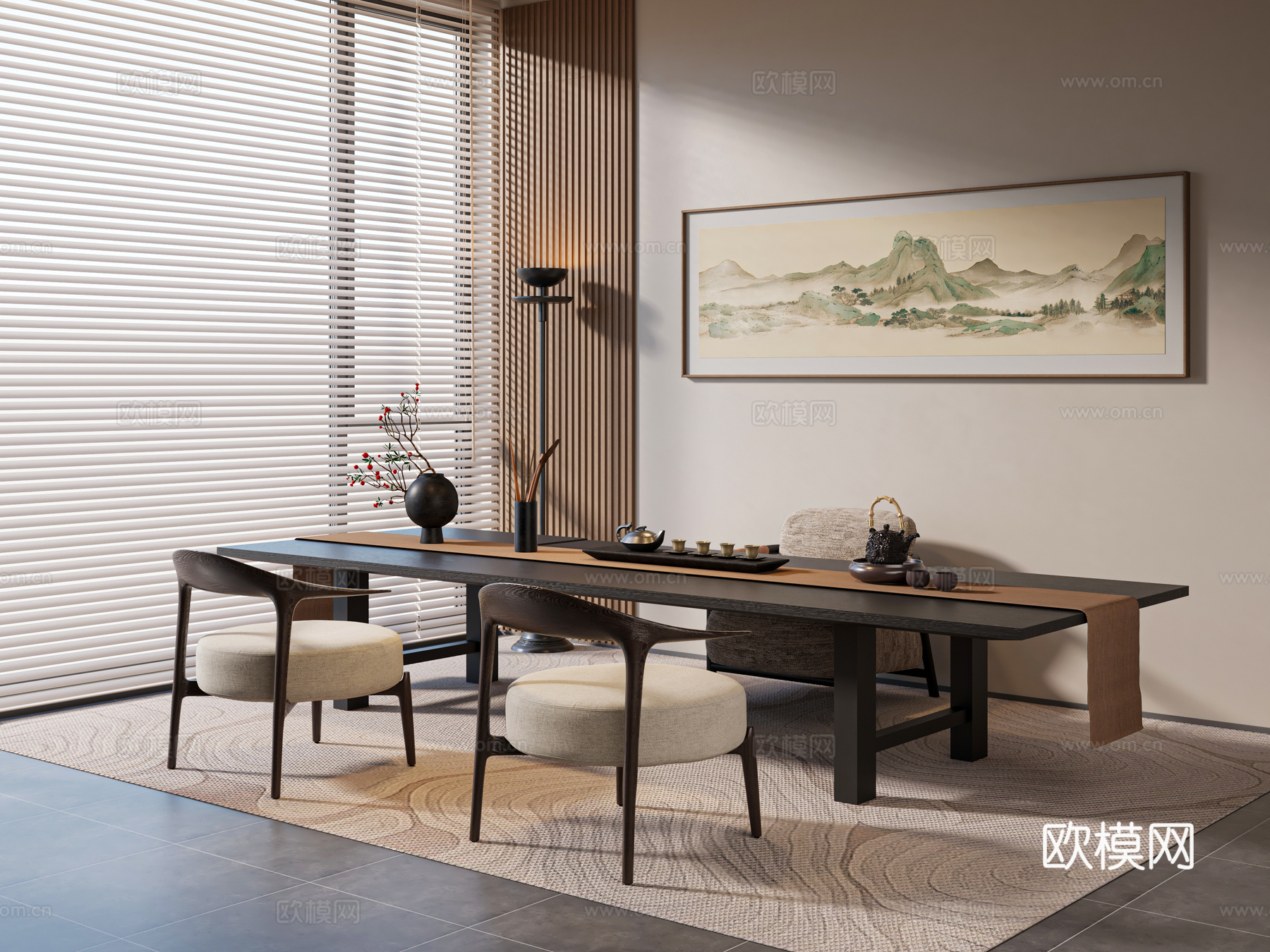 新中式茶室3d模型下载