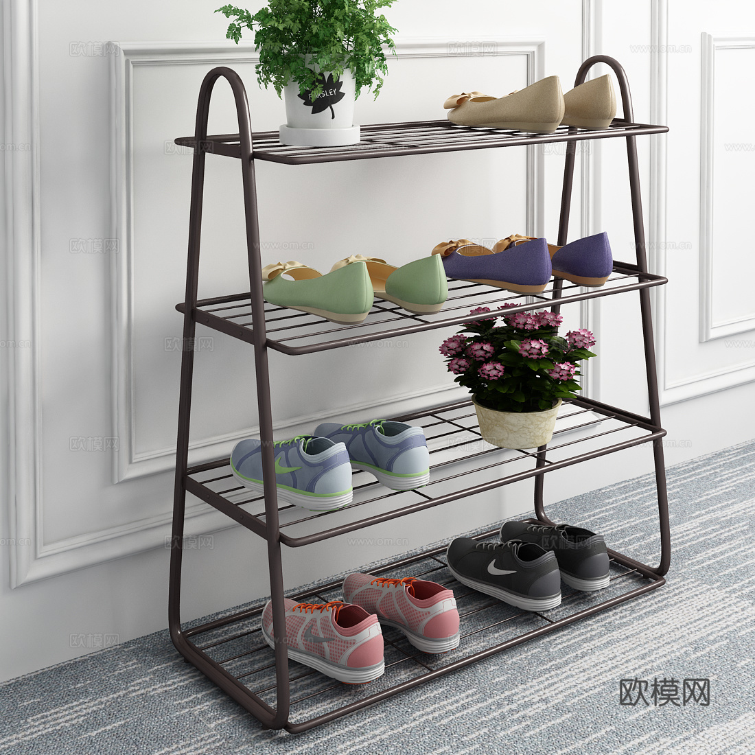 现代钢制鞋架鞋子绿植饰品模型3d模型