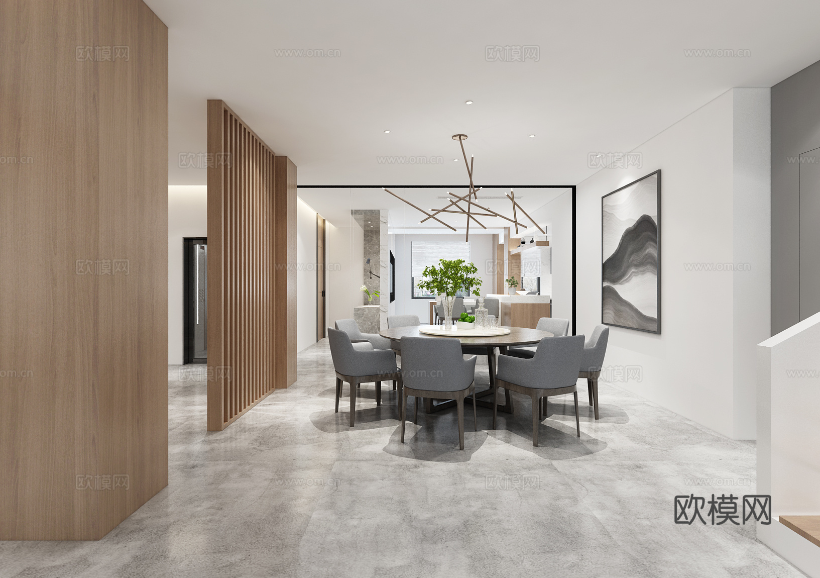 现代餐厅 餐桌椅组合  吊灯3d模型