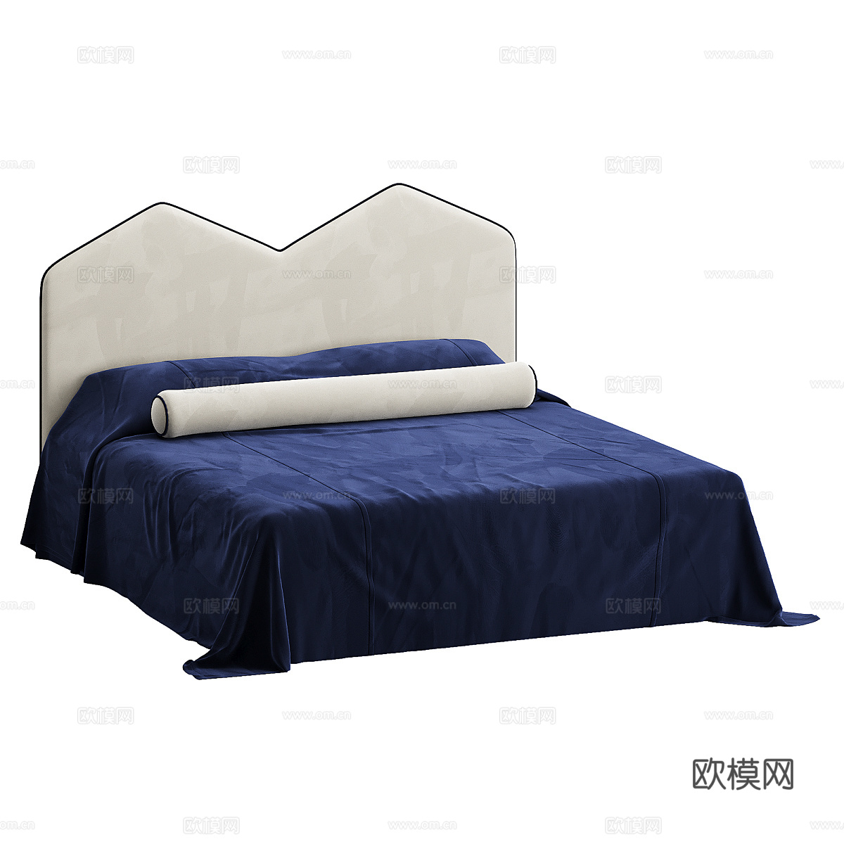 新中式布艺双人床3d模型