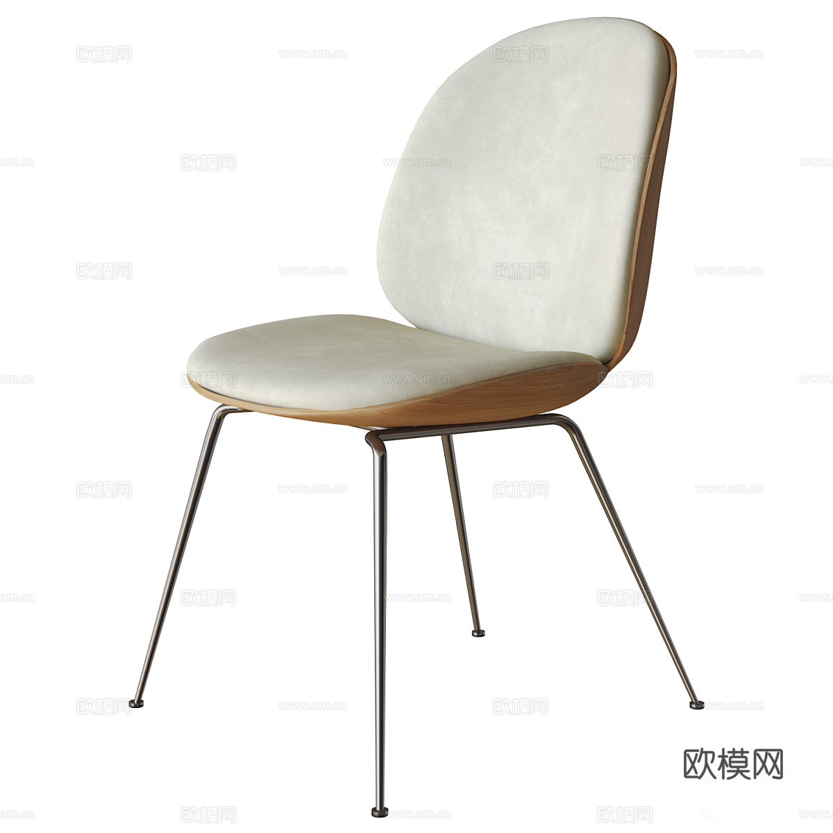 现代意式极简木质布艺单椅3d模型
