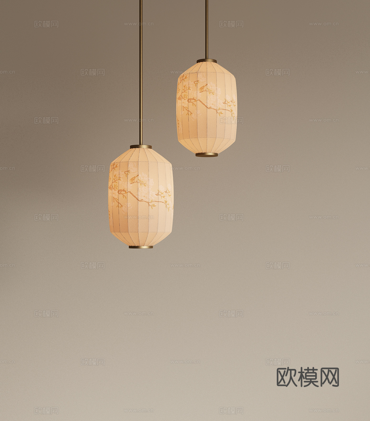 新中式禅意吊灯 灯笼 金属吊灯 餐厅吊灯 床头吊灯 吧台吊灯su模型