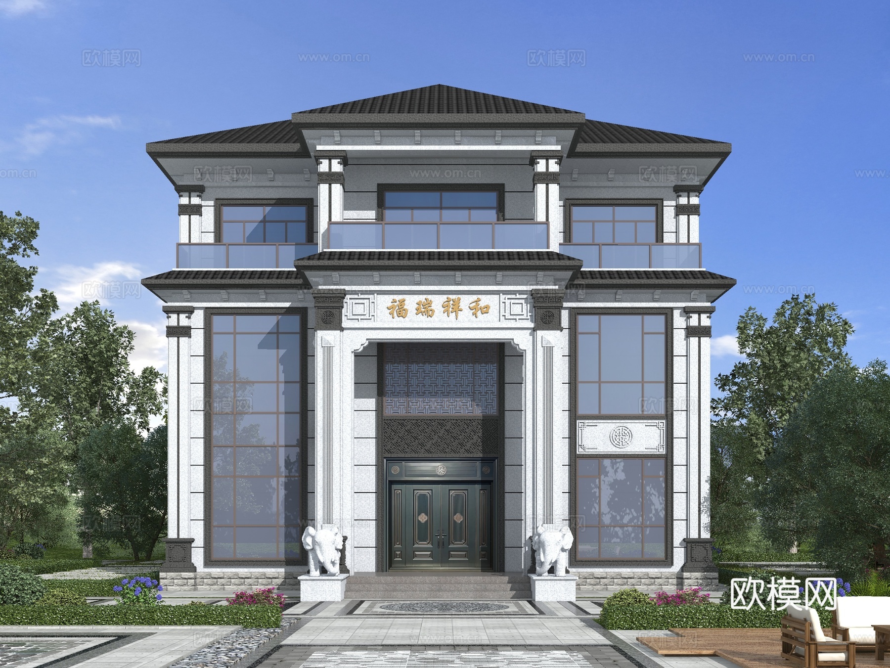 中式别墅 新中式别墅3d模型