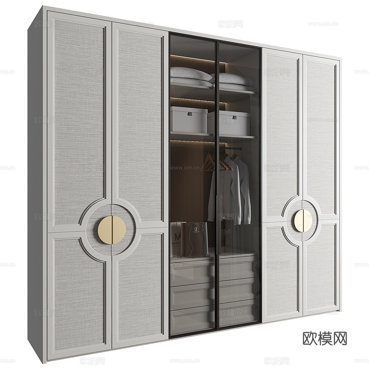 新中式轻奢开门衣柜 玻璃衣柜3d模型