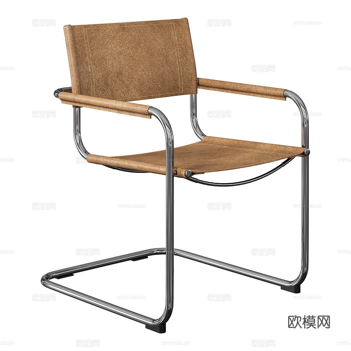 现代意式极简不锈钢皮革单椅3d模型