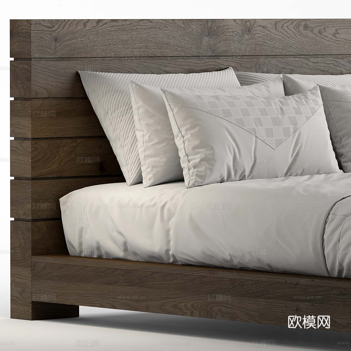 新中式侘寂木质布艺双人床3d模型