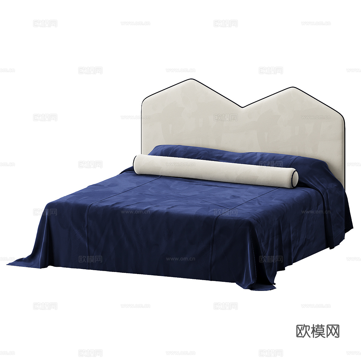 新中式布艺双人床3d模型