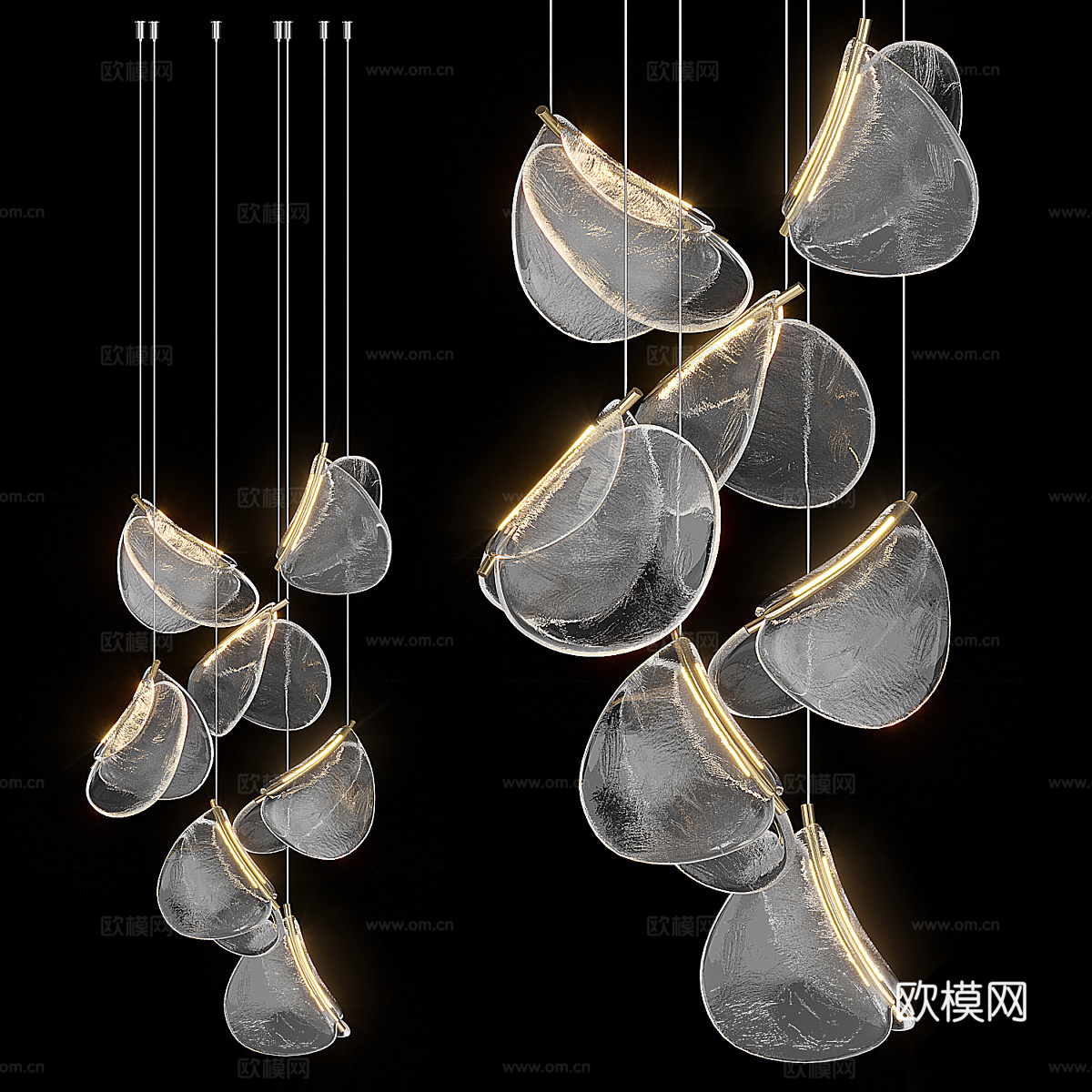 现代轻奢金属玻璃装饰吊灯3d模型