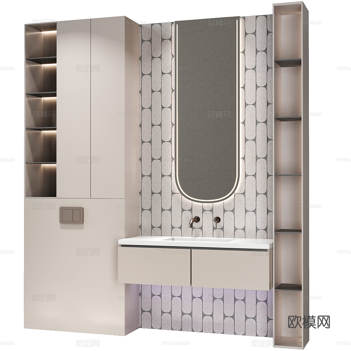 现代意式奶油风浴室柜 台盆柜3d模型