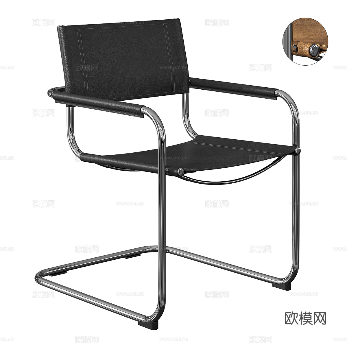 现代意式极简不锈钢皮革单椅3d模型