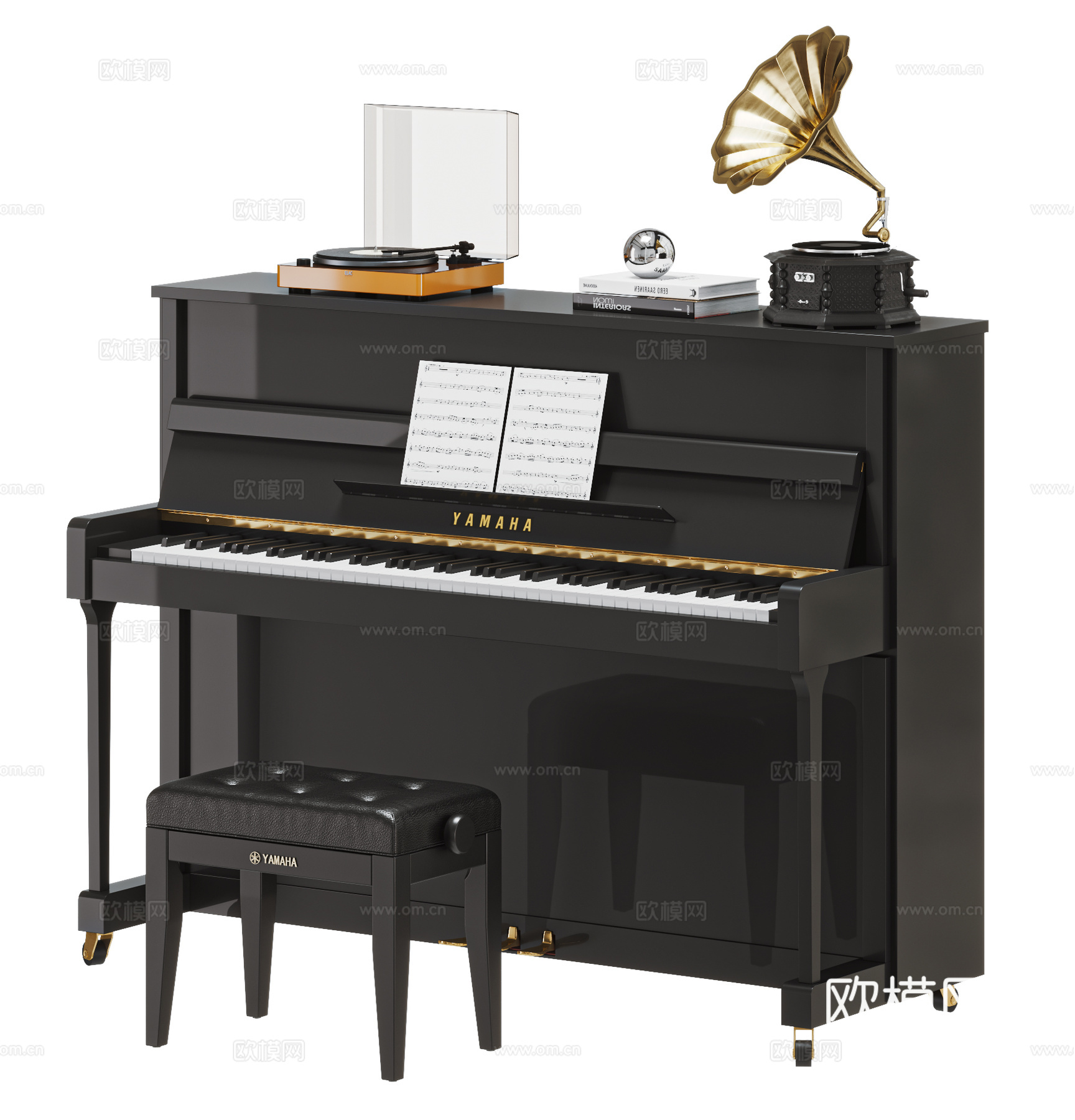 YAMAHA 现代钢琴 唱片机 留声机 雅马哈钢琴 钢琴凳3d模型