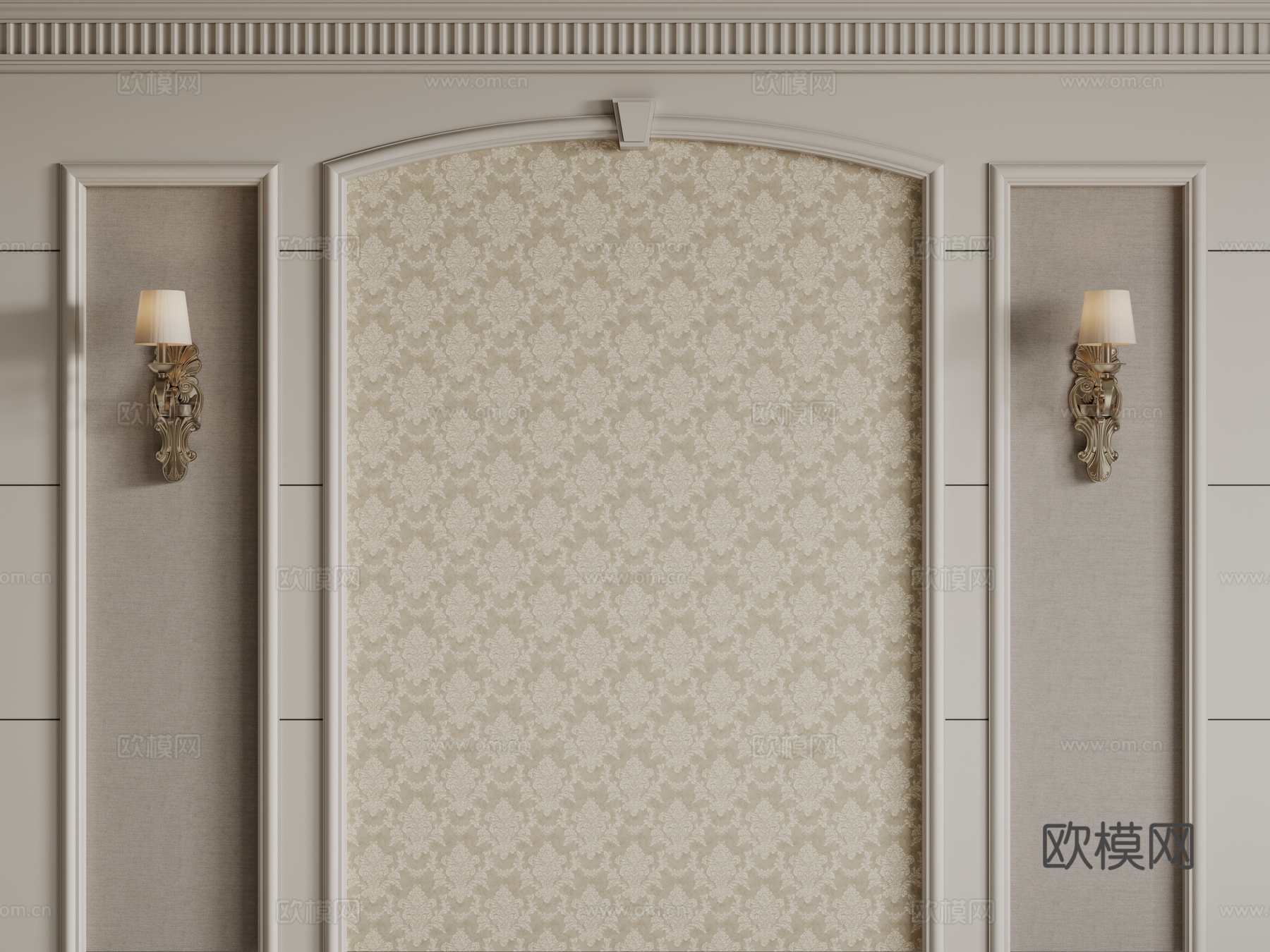 法式背景墙 床头背景墙 雕花线条su模型下载（渲染图1）
