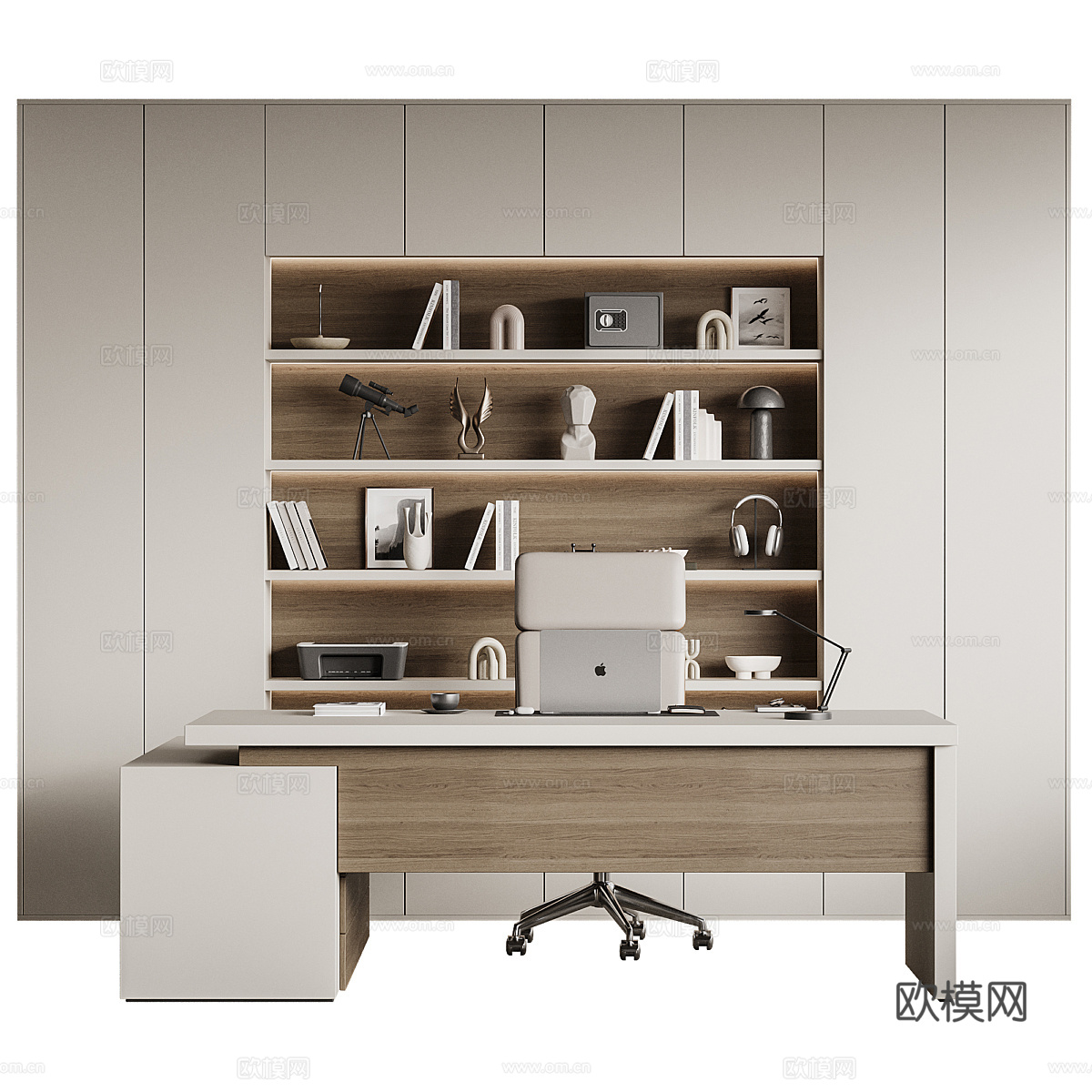 现代意式极简书柜 书桌椅 办公桌椅3d模型