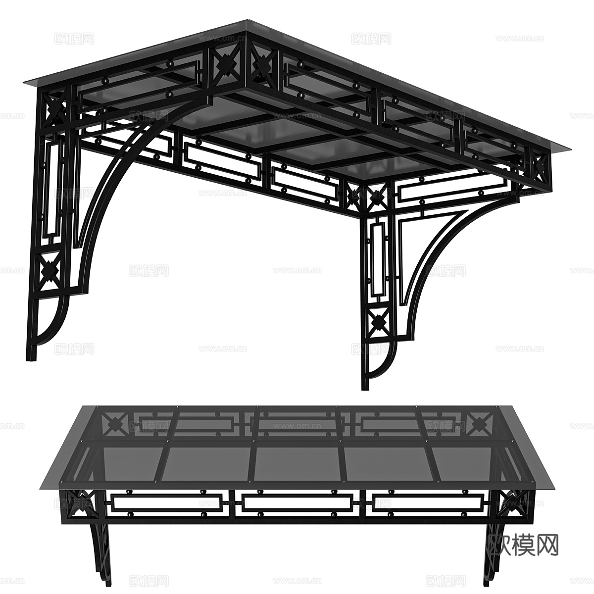 新中式雨棚 玻璃遮阳篷3d模型