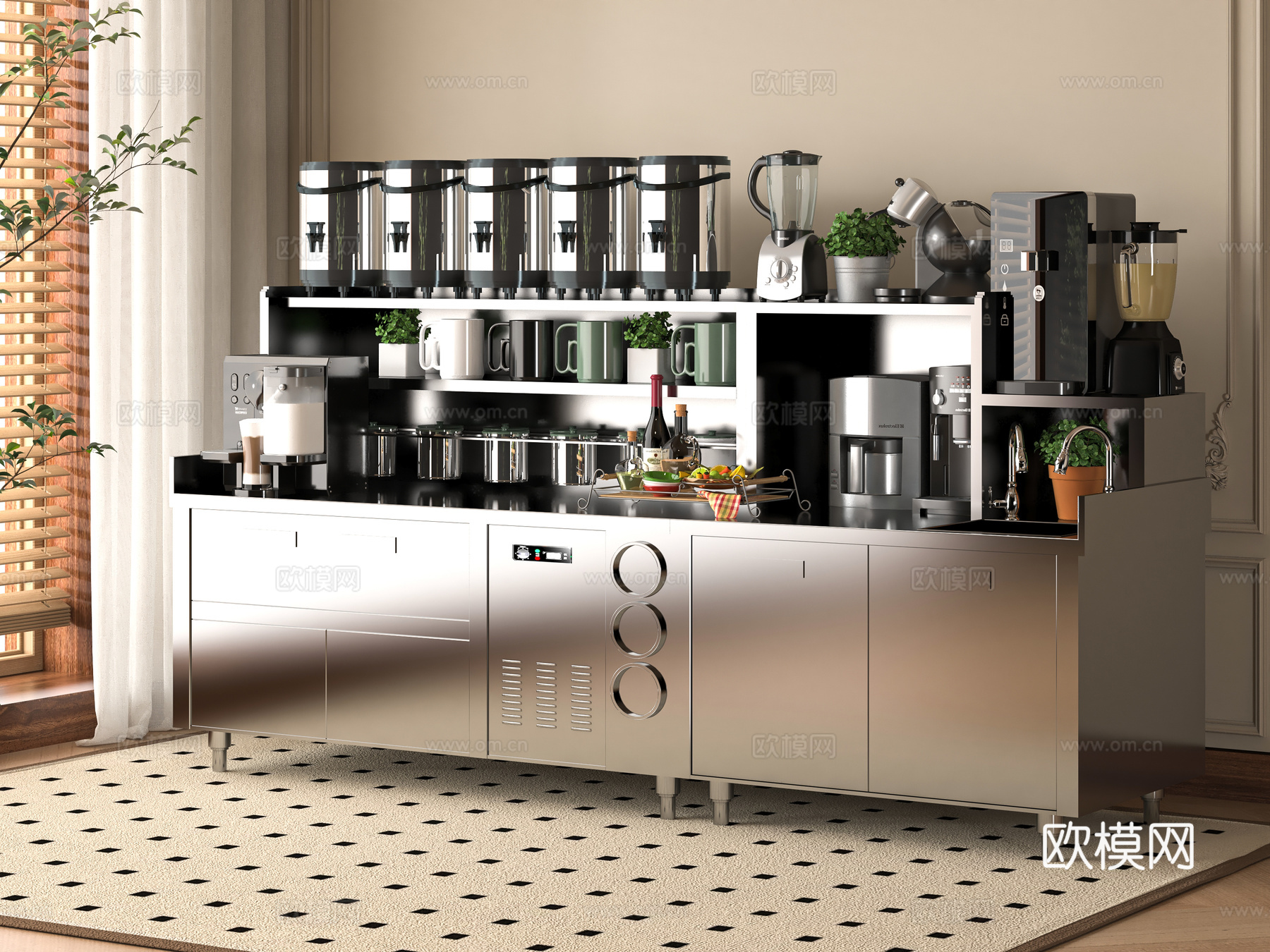 现代奶茶店操作台3d模型