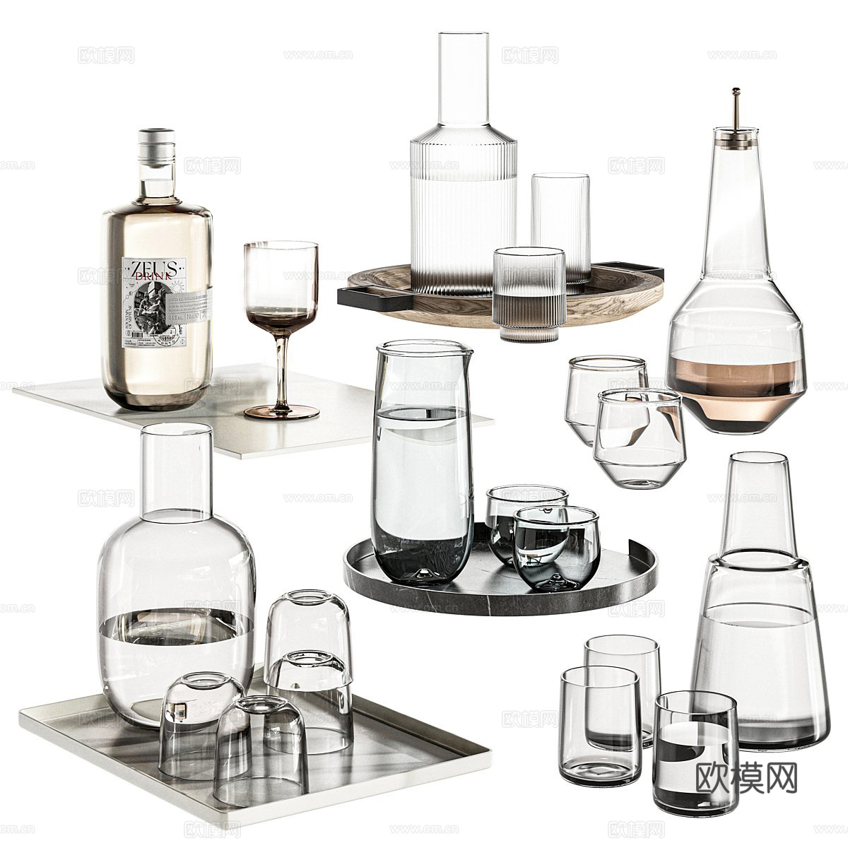 现代水杯摆件 玻璃杯 酒杯 酒具 餐具 桌面摆件3d模型