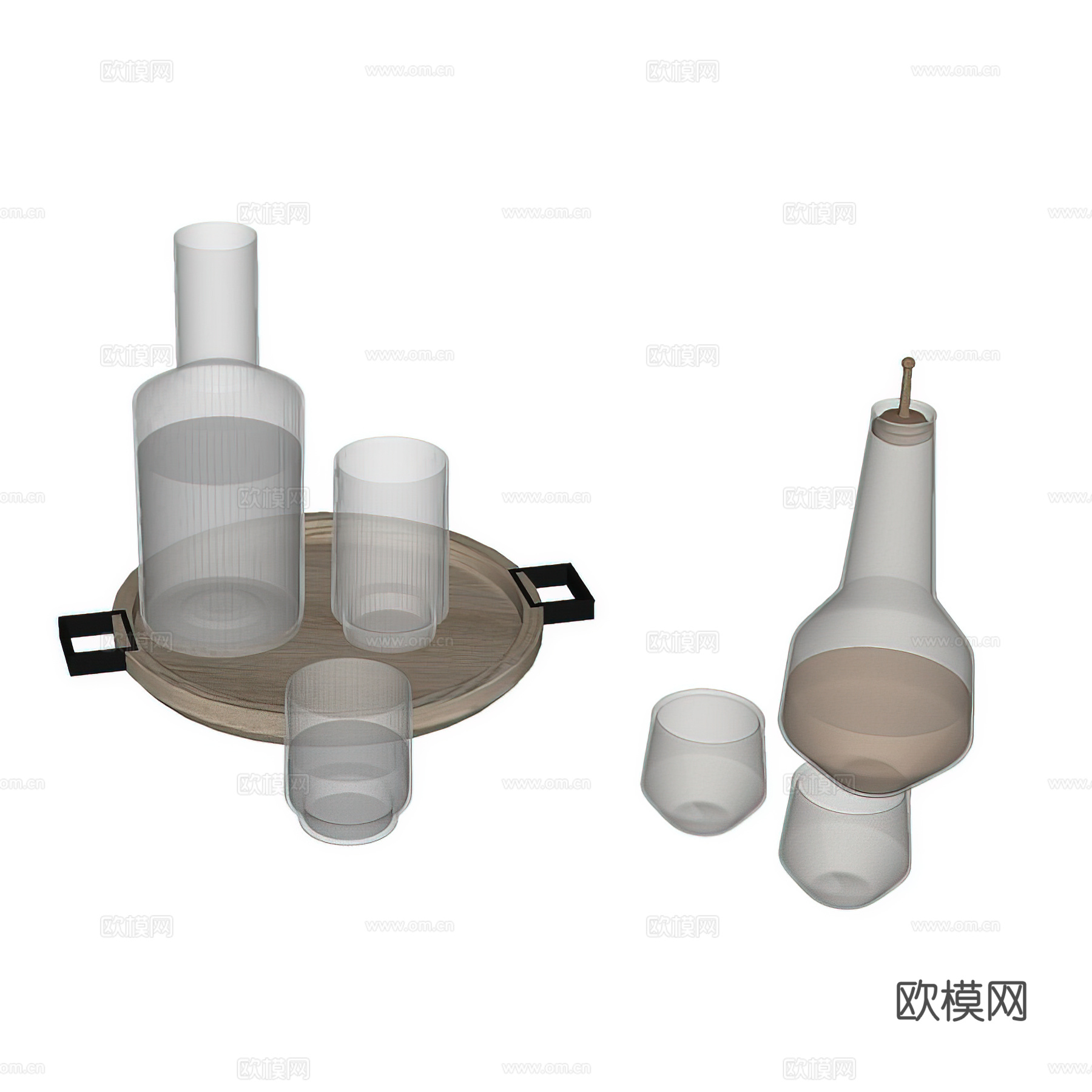 现代水杯摆件 玻璃杯 酒杯 酒具 餐具 桌面摆件su模型