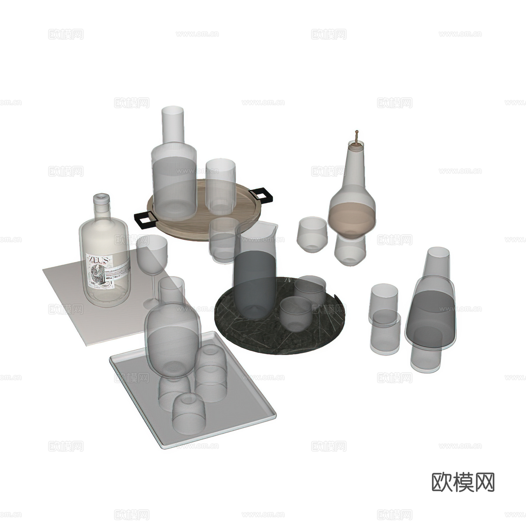 现代水杯摆件 玻璃杯 酒杯 酒具 餐具 桌面摆件su模型