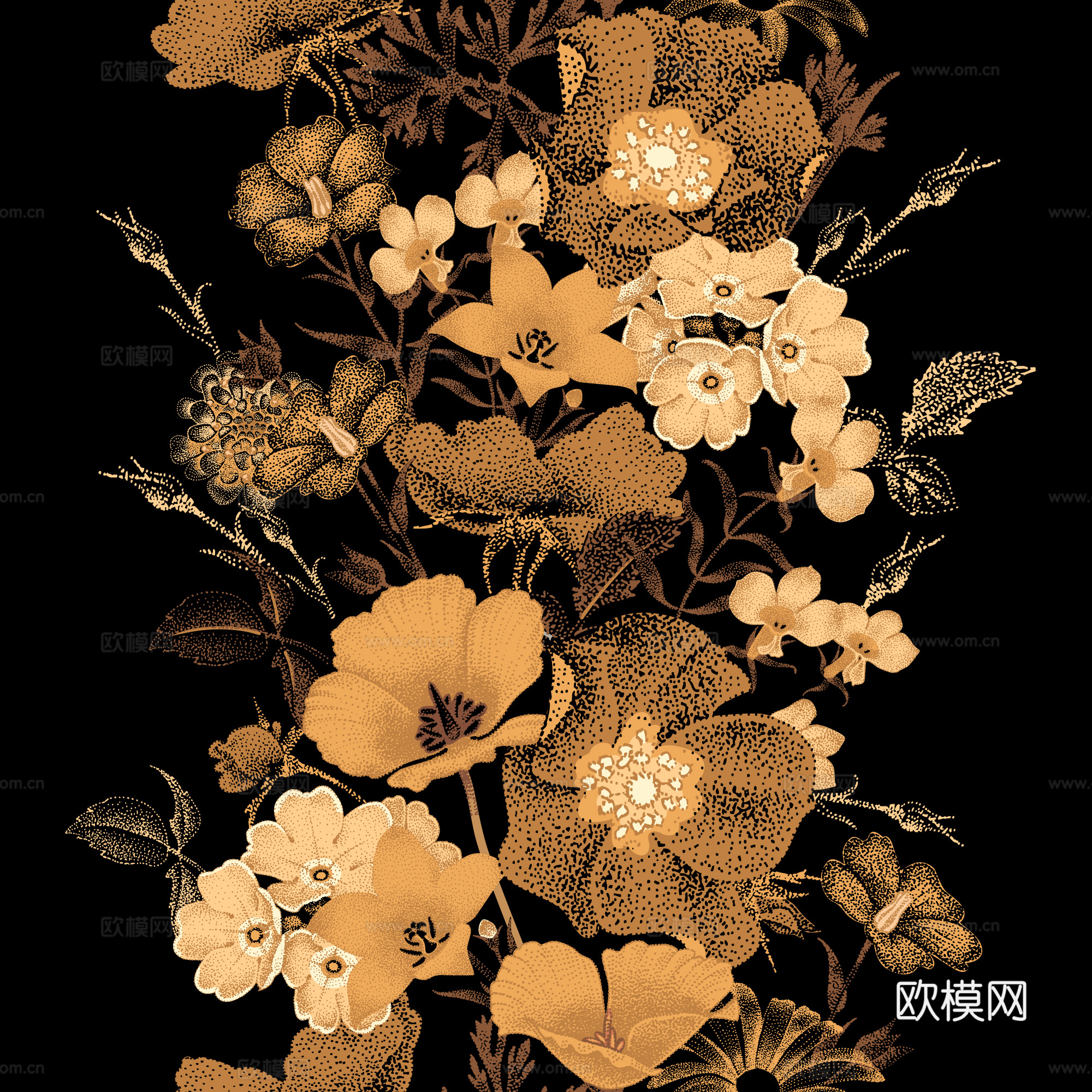 中式古典花纹 花卉 植物手绘壁纸