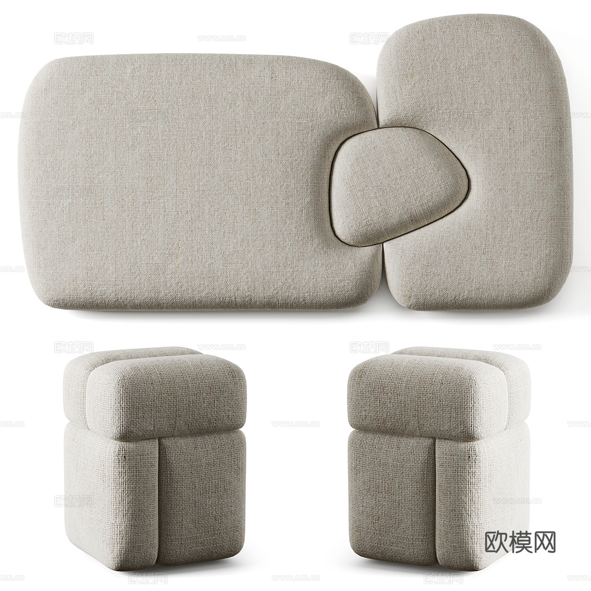 现代沙发凳 布艺凳子3d模型