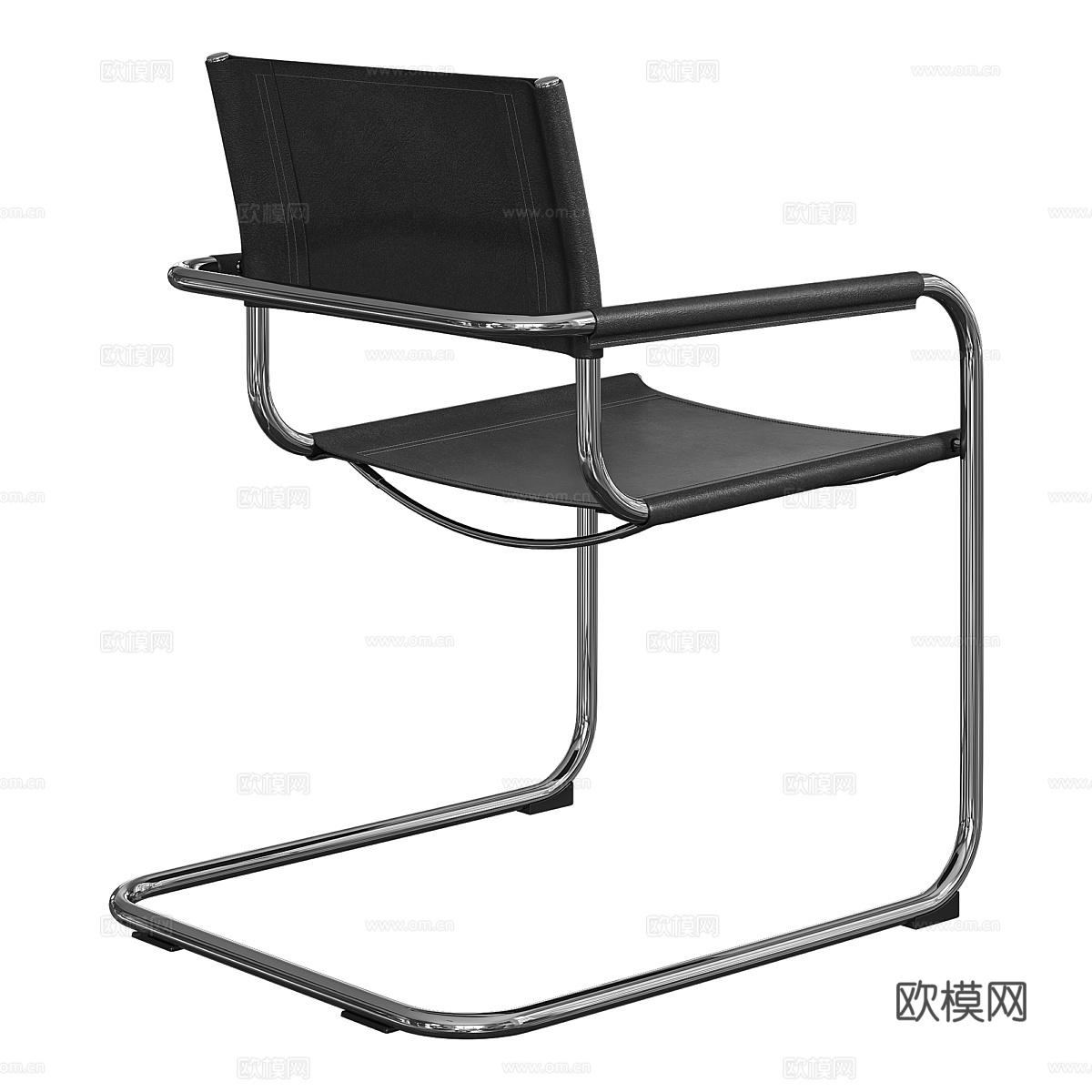 现代意式极简不锈钢皮革单椅3d模型
