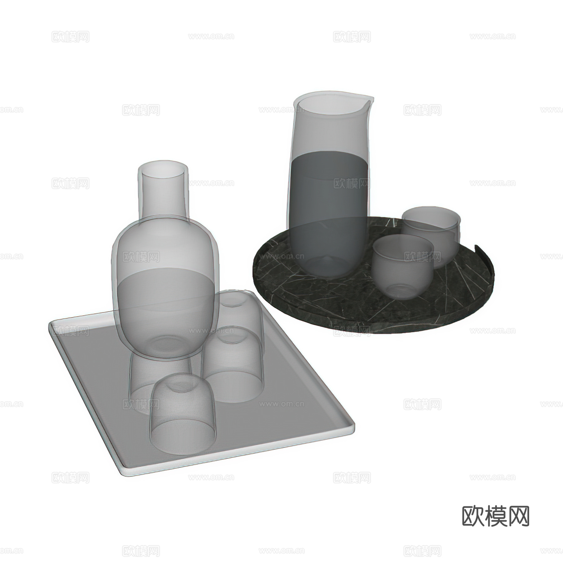 现代水杯摆件 玻璃杯 酒杯 酒具 餐具 桌面摆件su模型