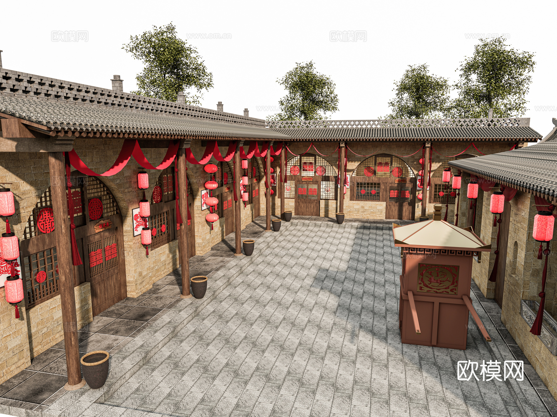 新中式现代民宿建筑 窑洞民宿建筑 陕北窑洞民宿酒店 美丽乡村su模型