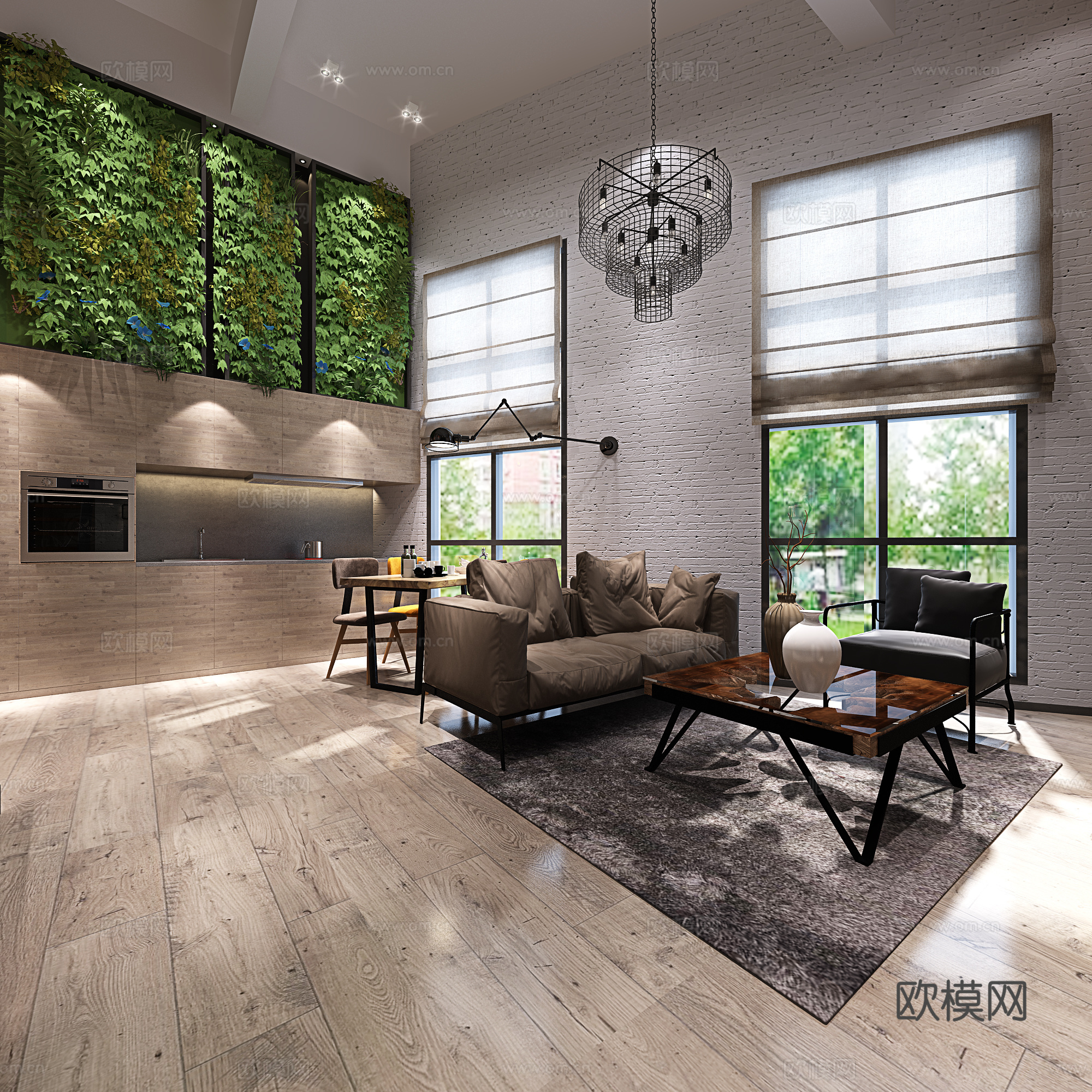 工业风loft客餐厅3d模型