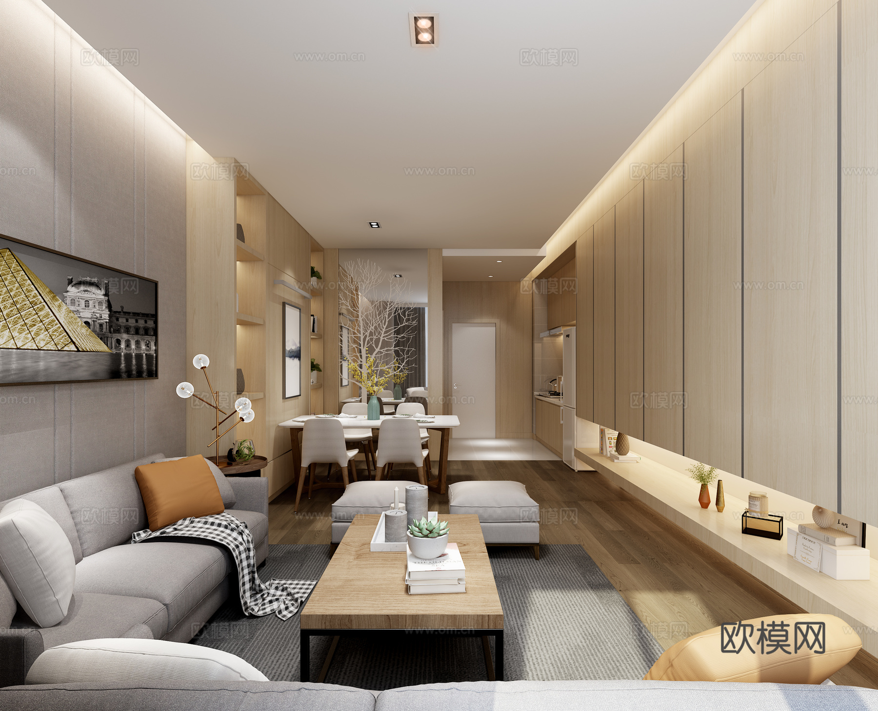 现代风格样板间 沙发 餐桌3d模型