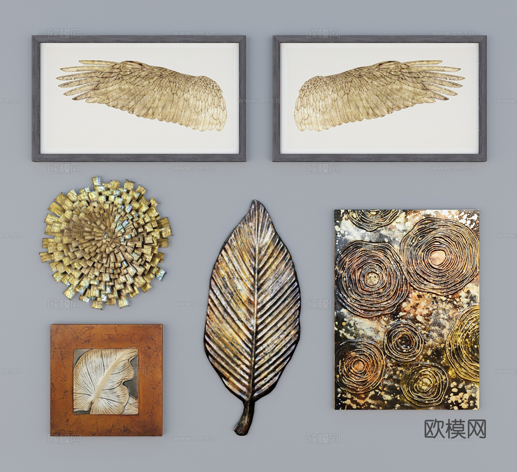 中古风墙面挂件  立体墙饰  挂画组合su模型