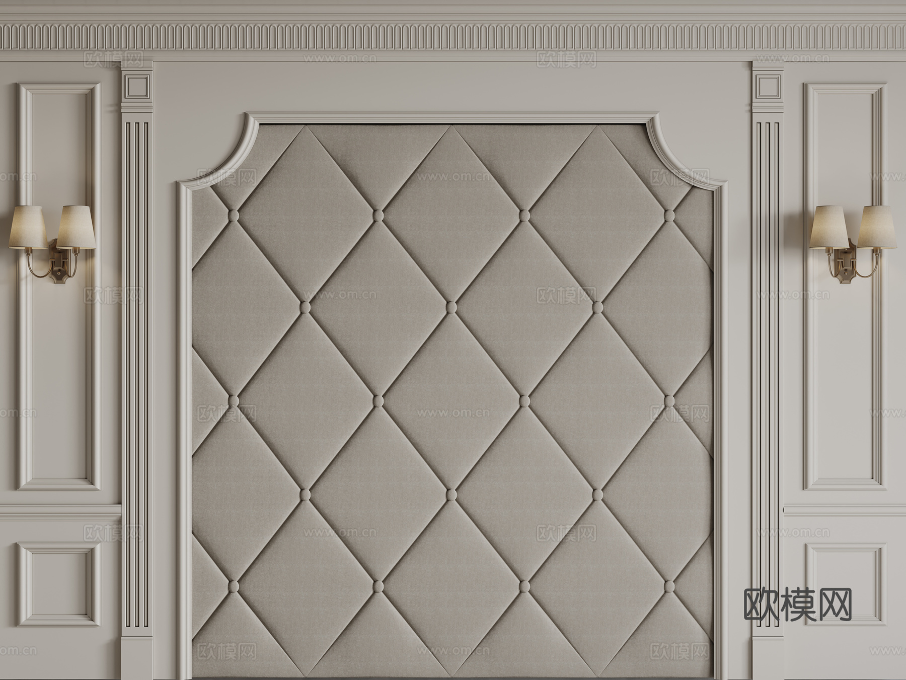 法式背景墙 床头背景墙 雕花线条su模型下载（渲染图1）