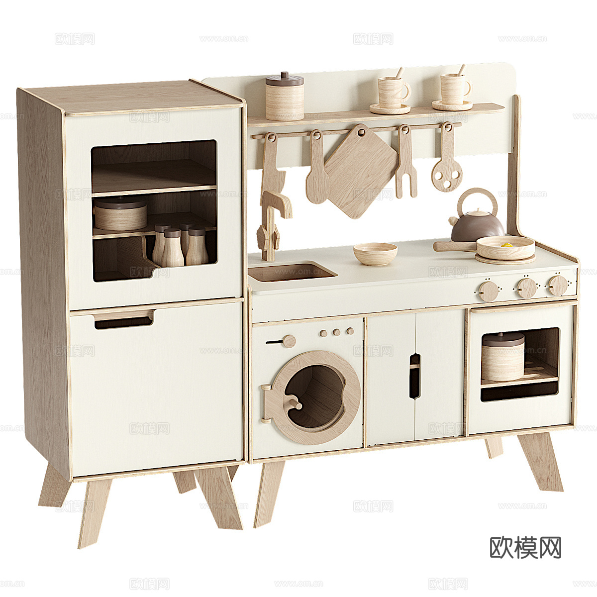 现代奶油风儿童玩具橱柜3d模型