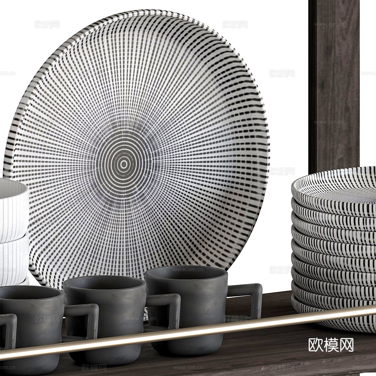 现代餐具摆件 盘子 咖啡杯 置物架 碟子 复古装饰摆件su模型
