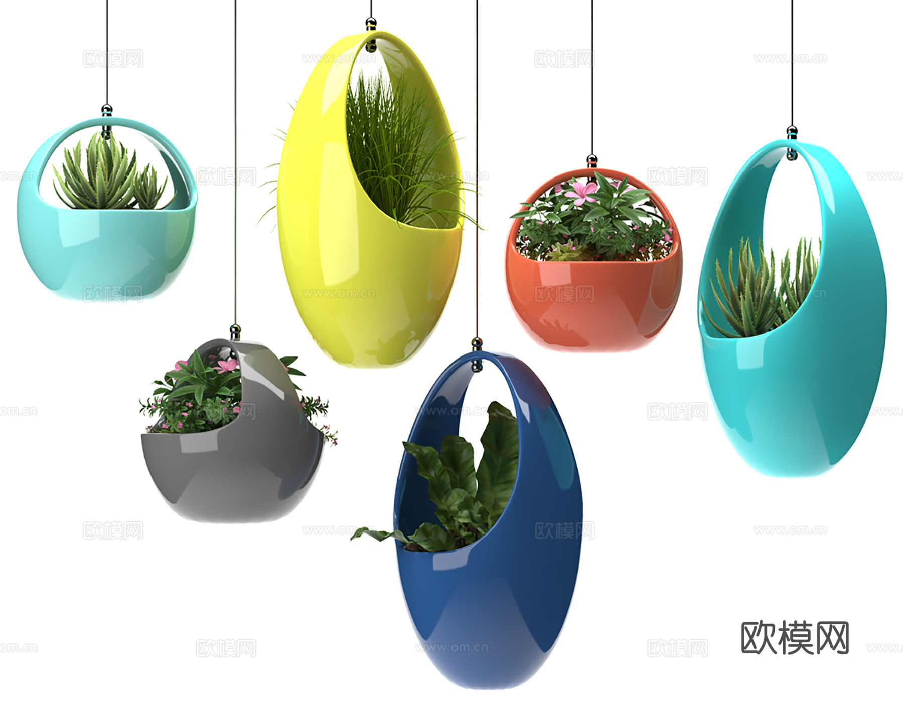 现代绿植吊篮 室内观赏绿植su模型