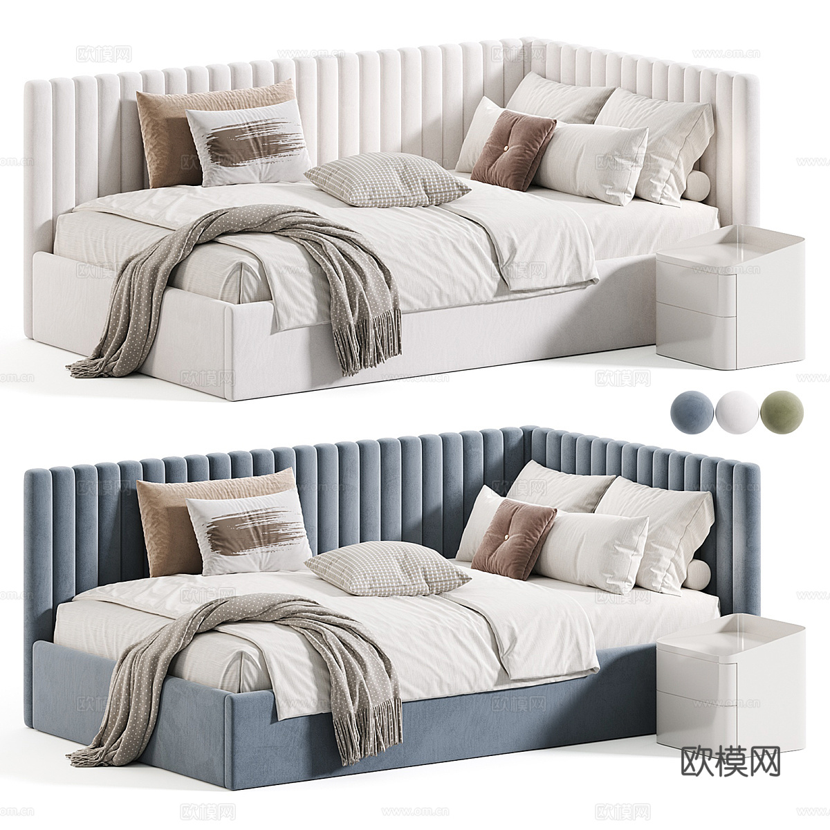 现代奶油风儿童布艺沙发床3d模型