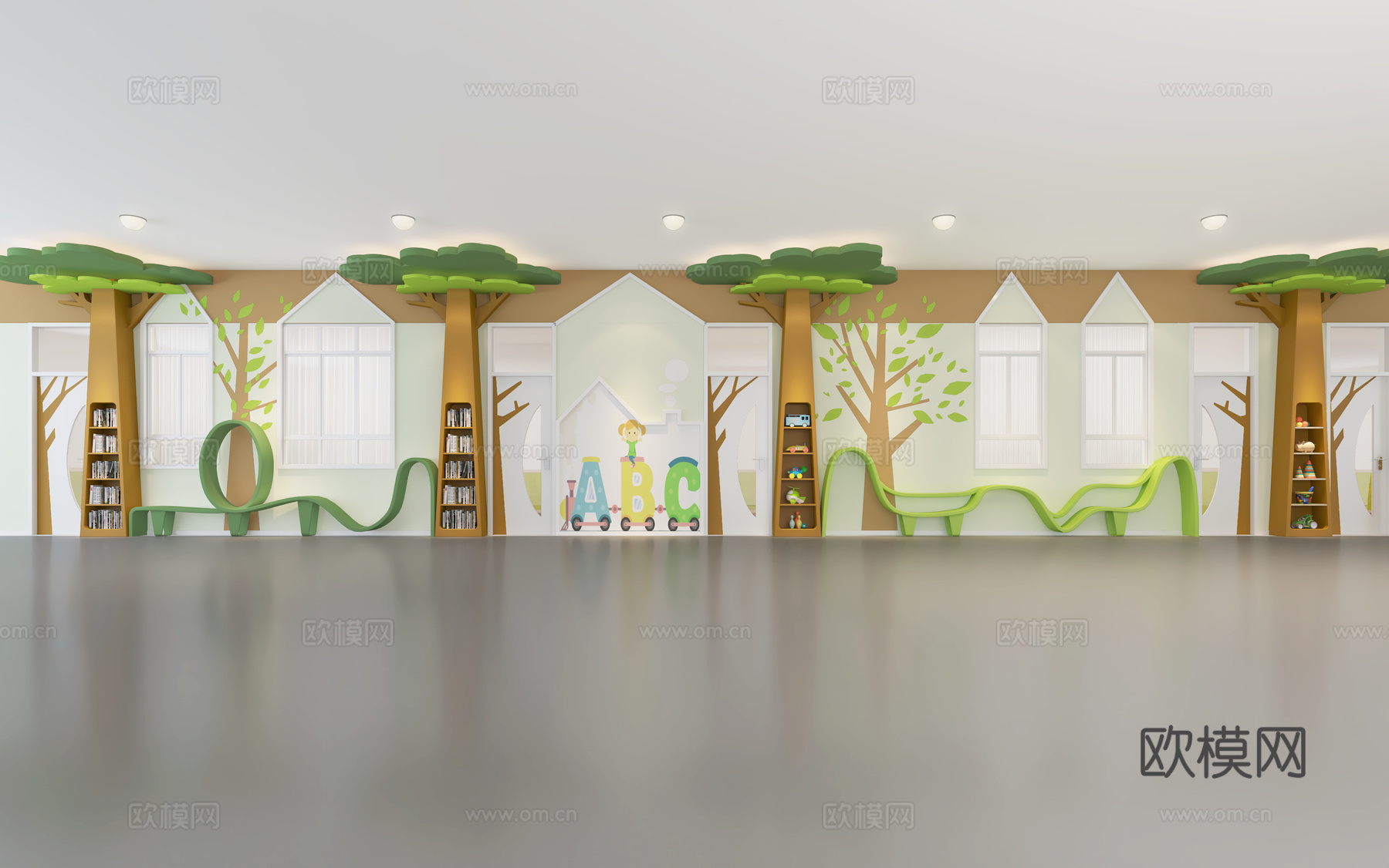 现代幼儿园过道  走廊3d模型