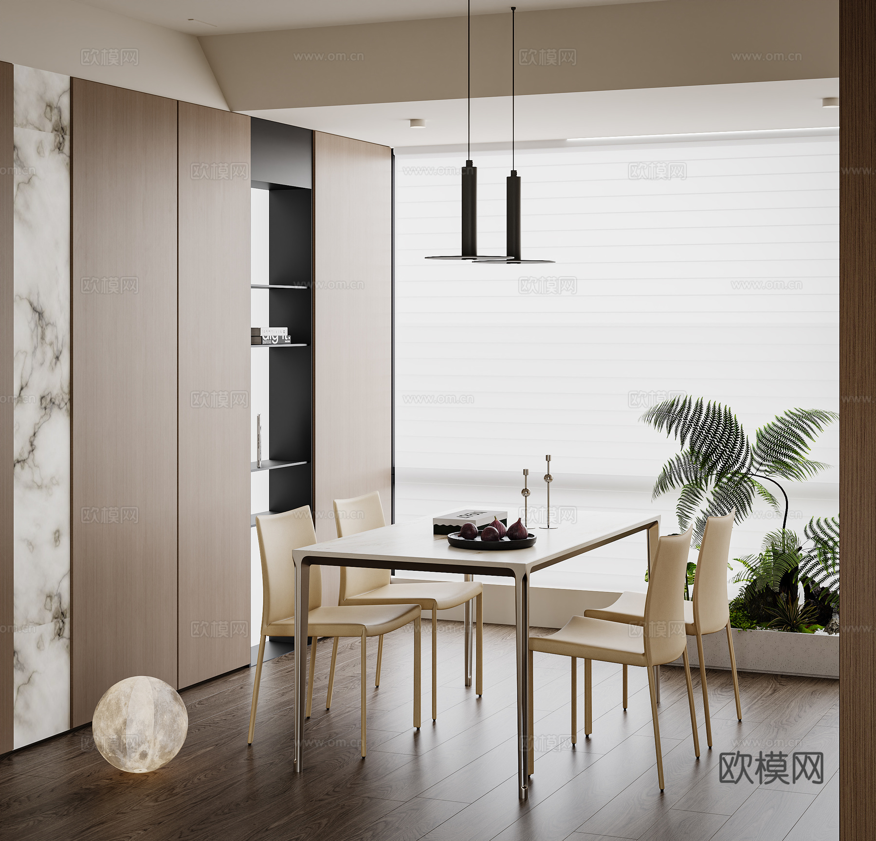 现代休闲桌椅  皮椅书椅餐椅 吊灯 书柜su模型