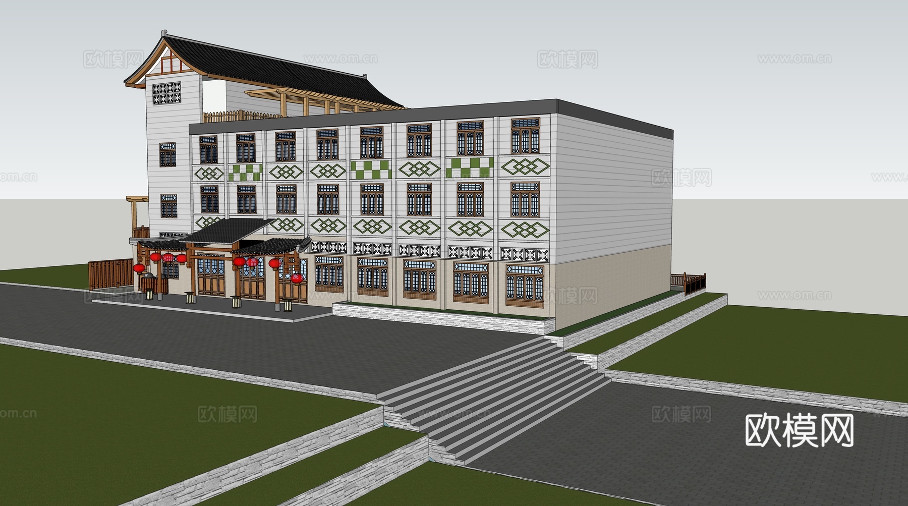商业街 古建筑 古镇 酒店su模型