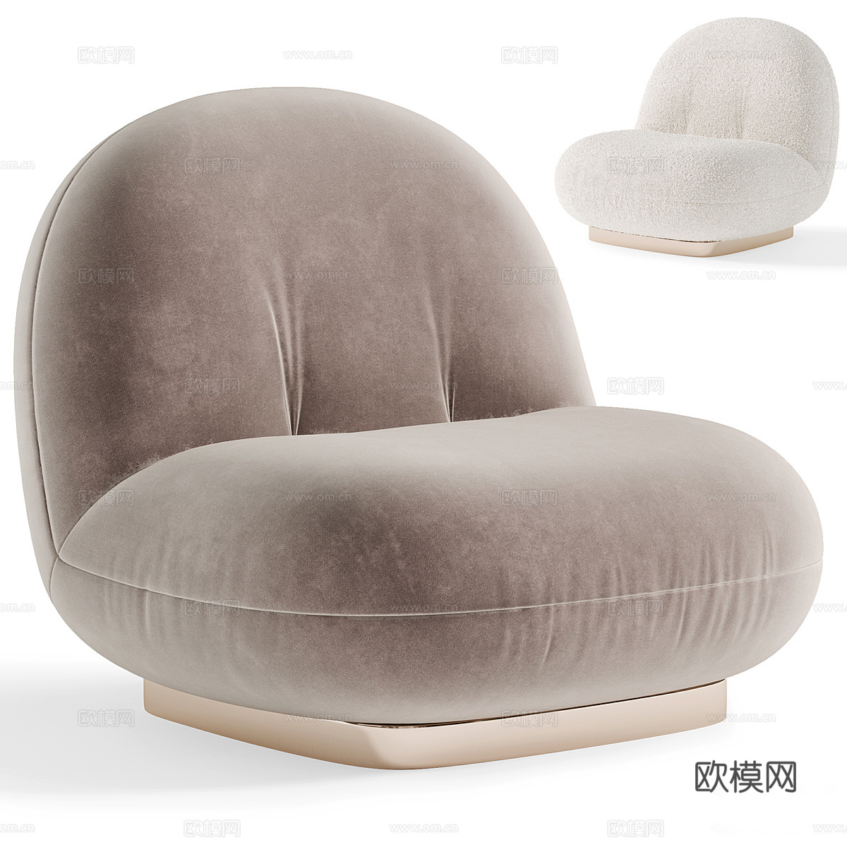 现代奶油风布艺沙发椅3d模型