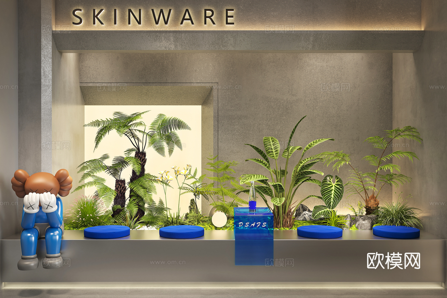 现代室内景观 景观造景 庭院景观 景观休息区 植物堆 奶茶店3d模型
