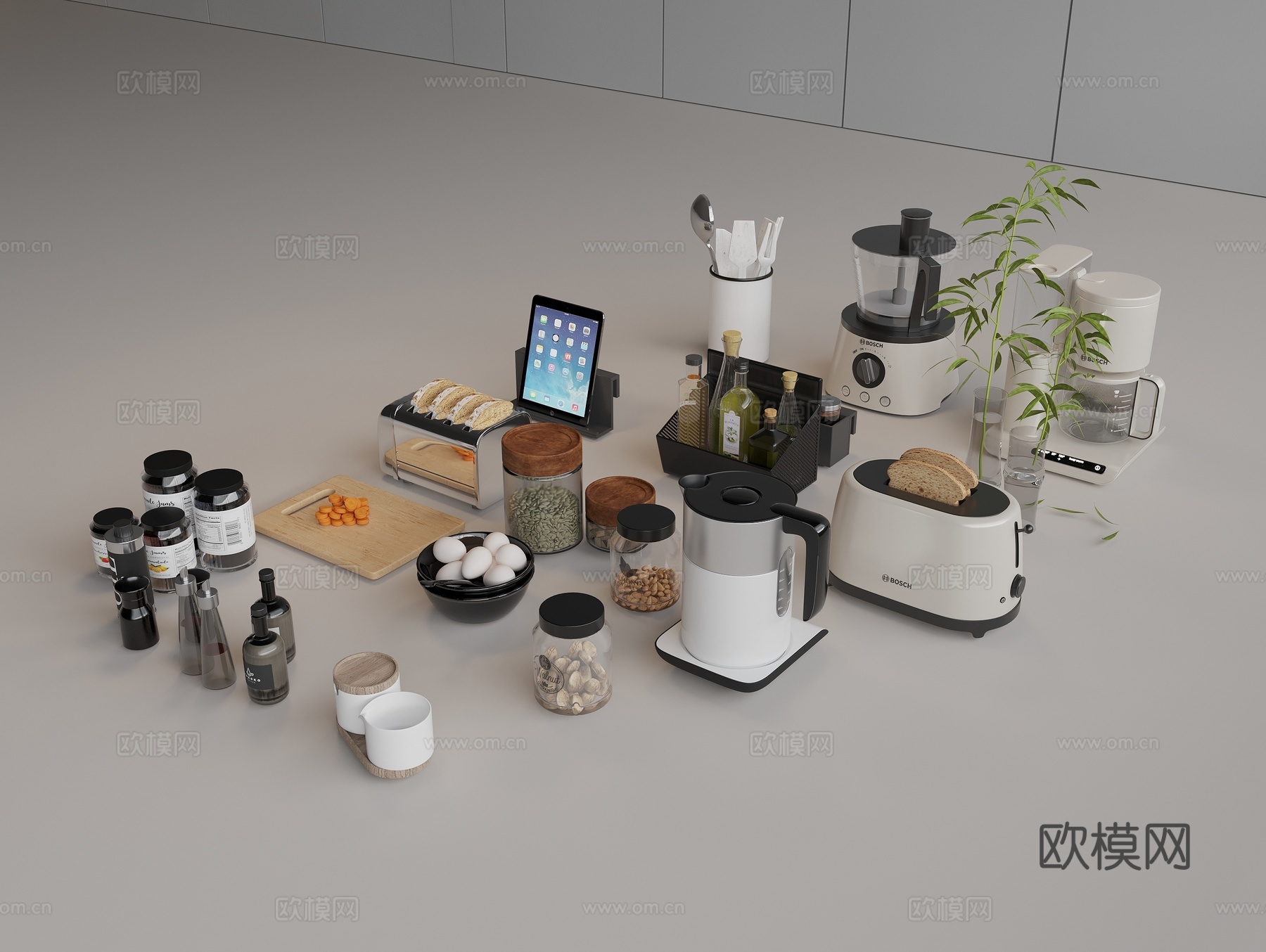 厨房用品 厨具 咖啡机  电水壶 面包机 食物 酒水 饮料3d模型