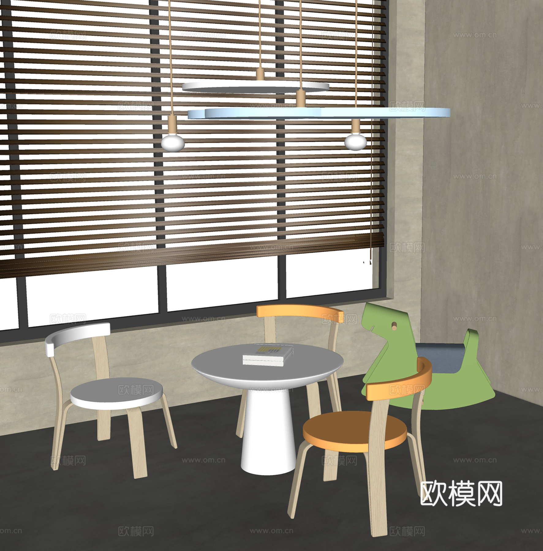 现代儿童桌椅  实木桌椅  休闲桌椅  木马玩具su模型