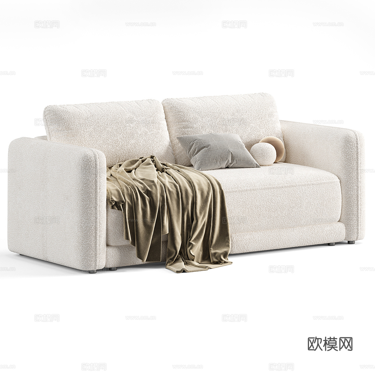 现代奶油风布艺休闲沙发3d模型