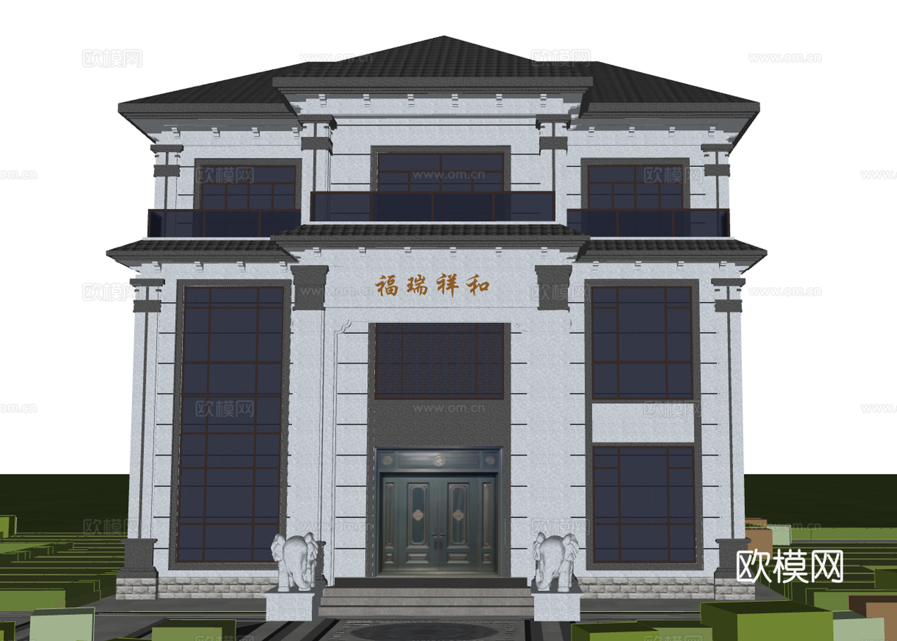 中式别墅 新中式别墅su模型