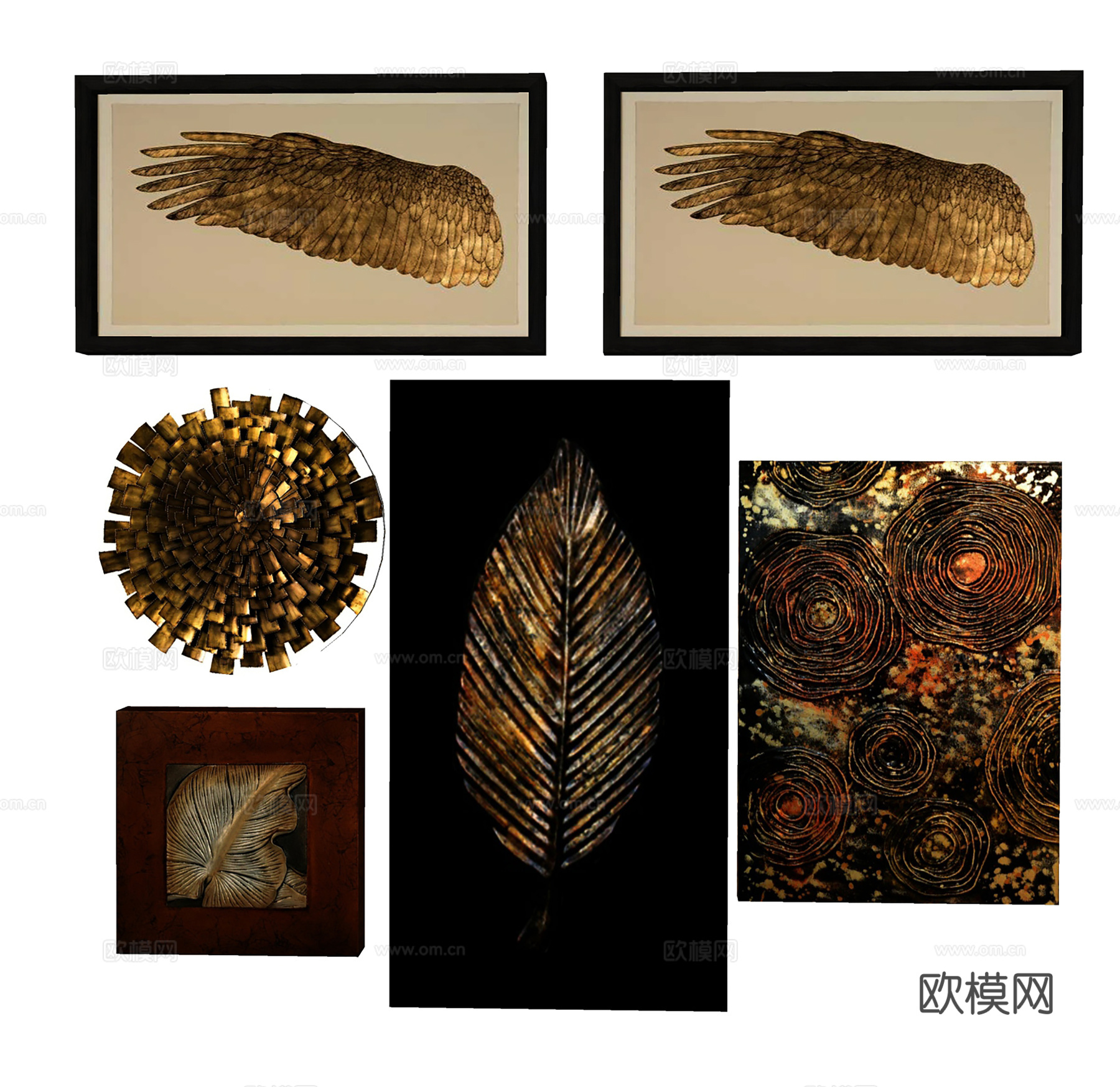 中古风墙面挂件  立体墙饰  挂画组合su模型