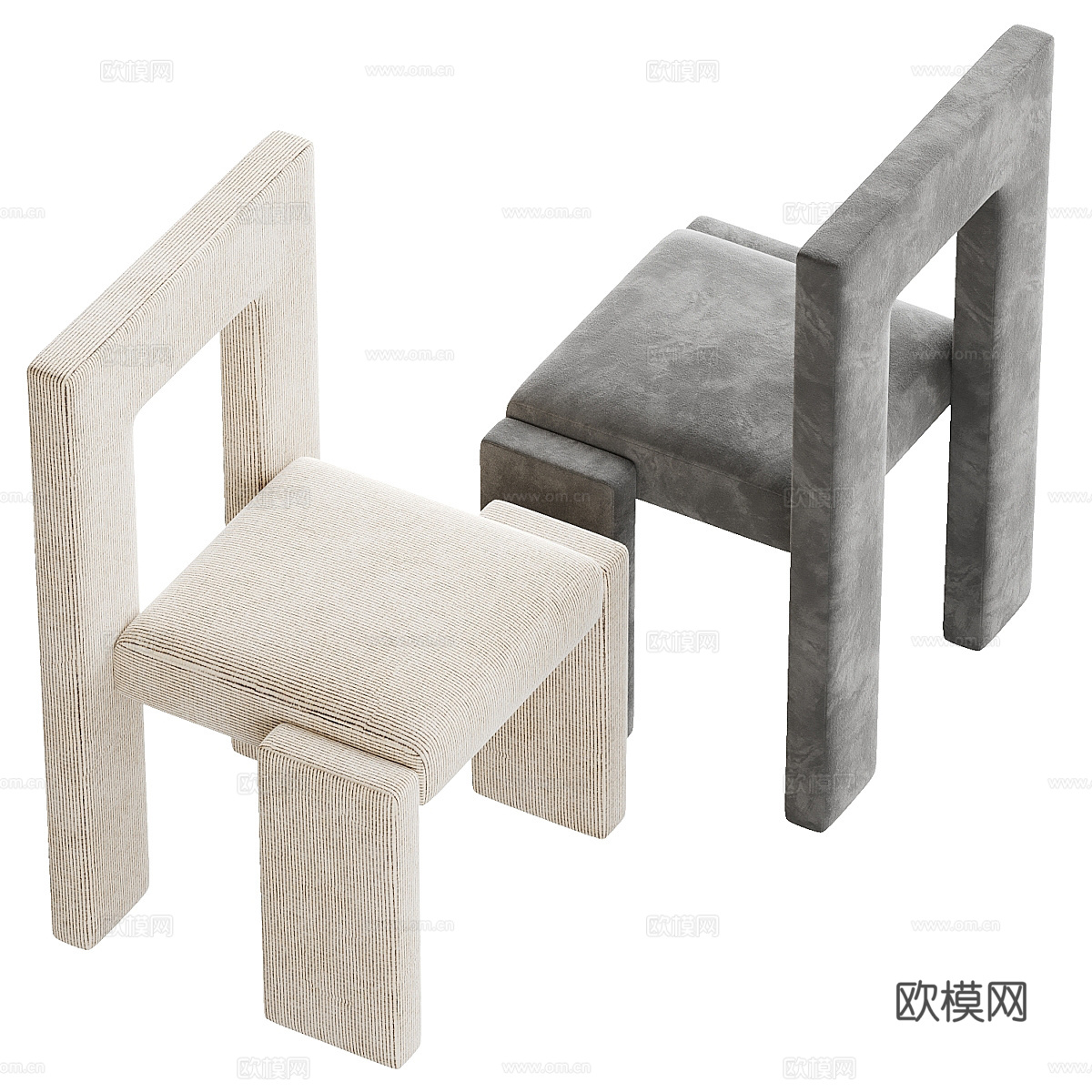 现代意式奶油风布艺单椅3d模型