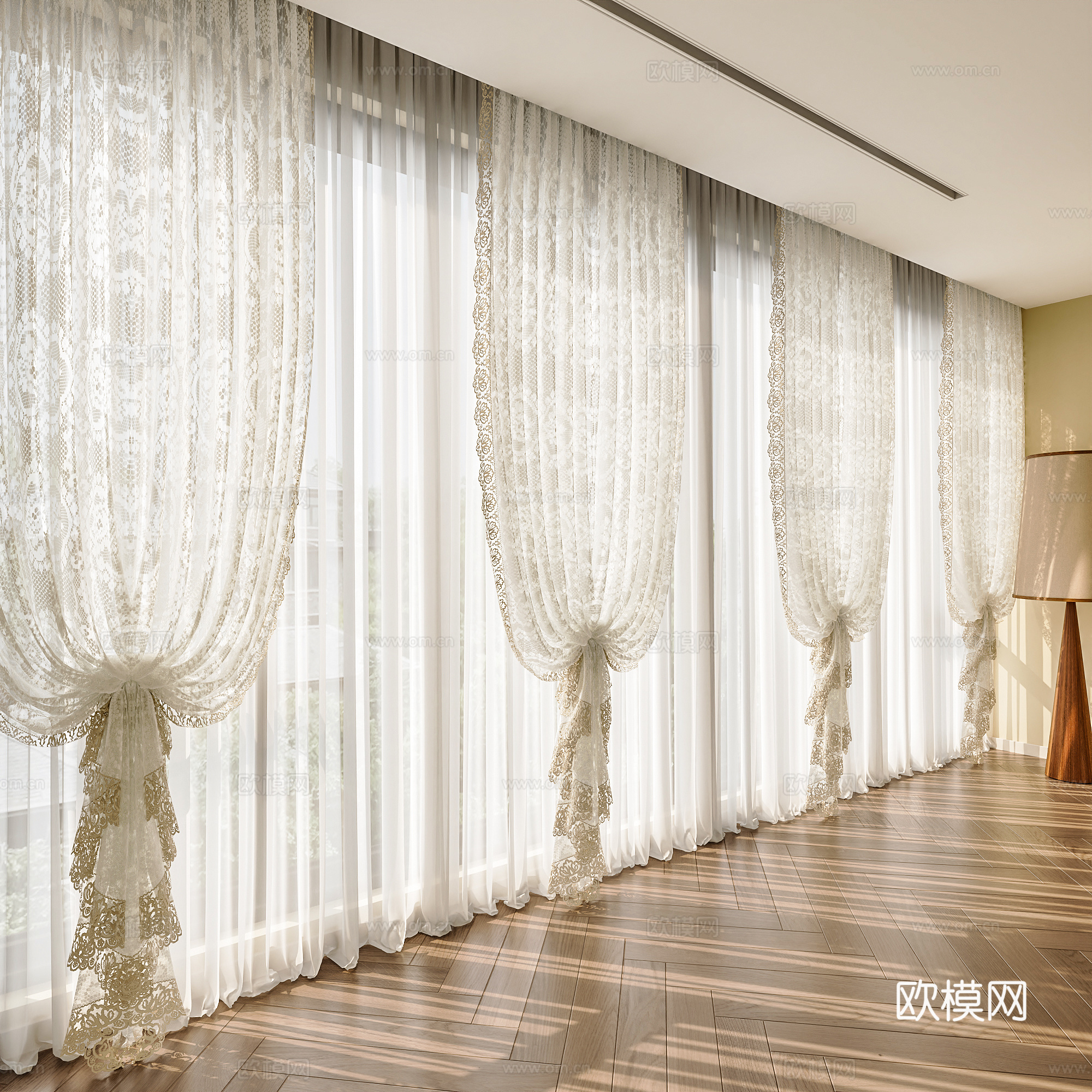 法式窗帘 法式纱帘 法式印花窗帘 布艺窗帘 印花纱帘 褶帘3d模型