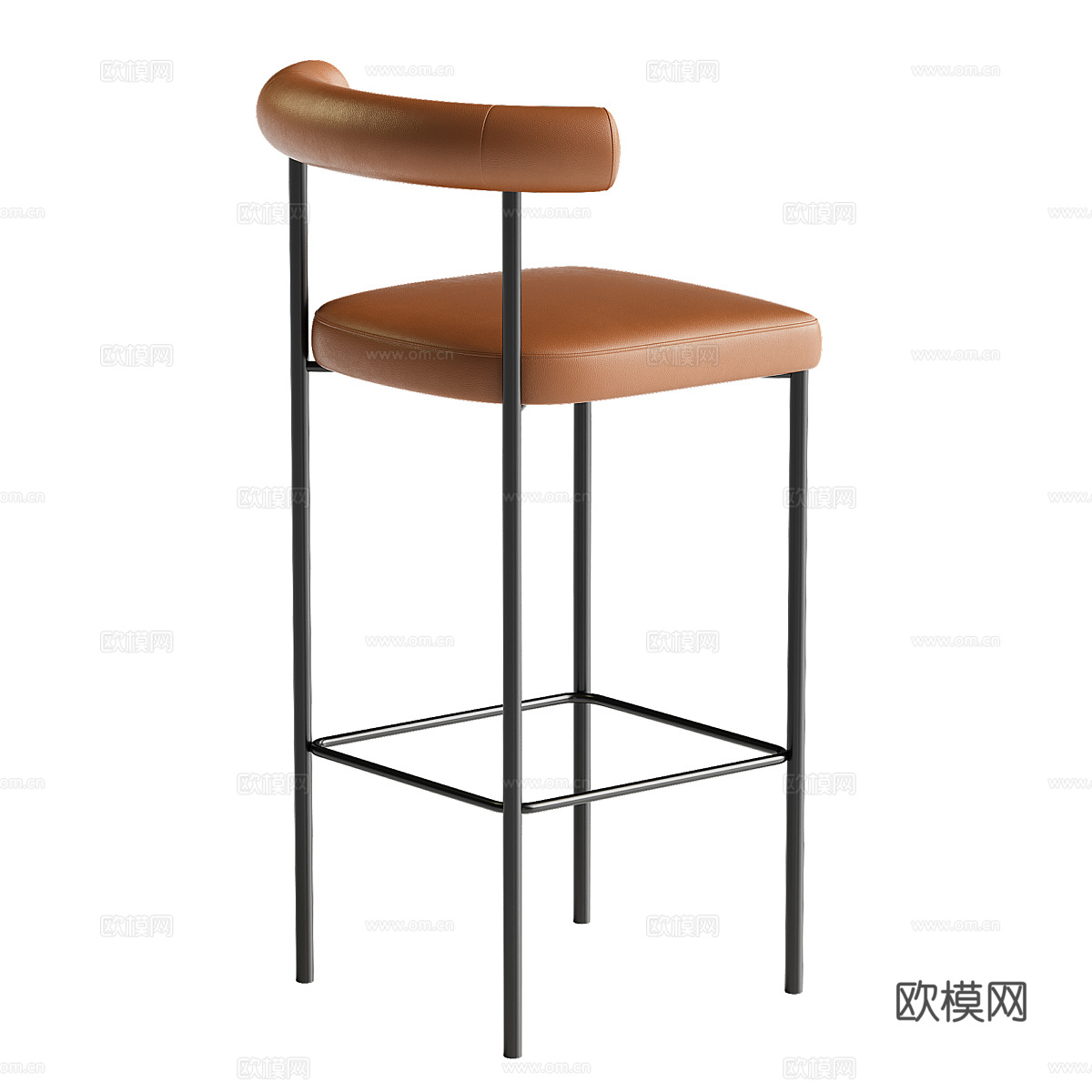 现代意式极简皮革布艺吧台椅3d模型